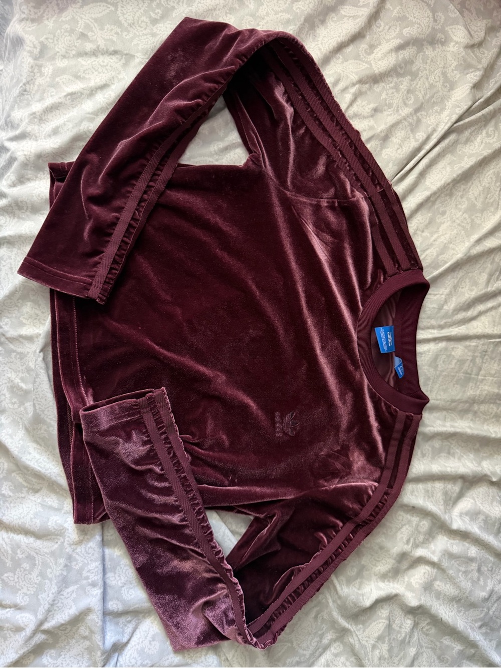 adidas Women's Velour Crewneck Sweater in Deep Burgundy